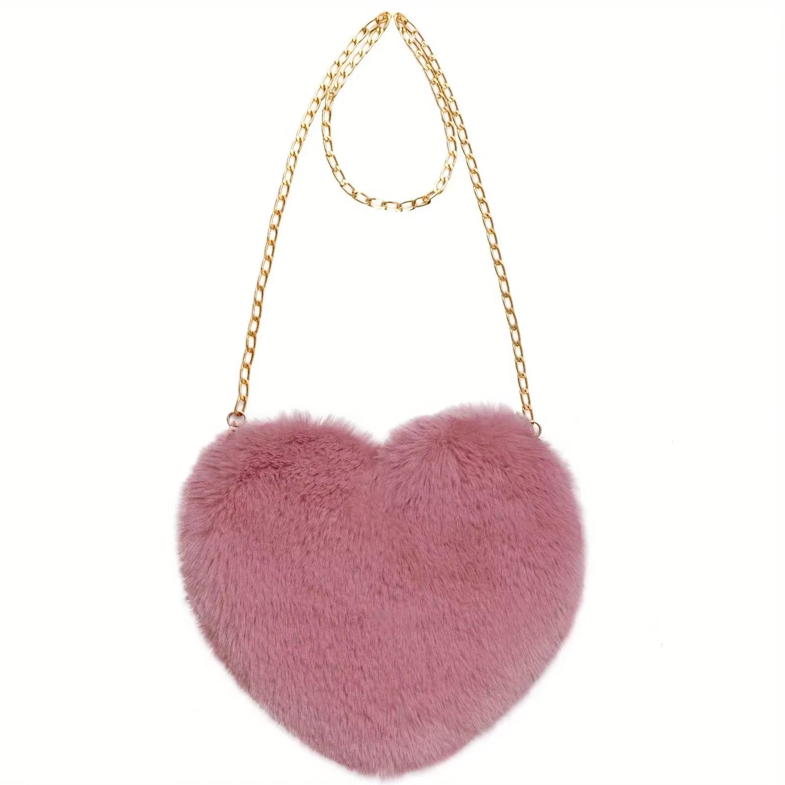 Faux Fur Heart Purse Fluffy Crossbody Bag Chain Shoulder Bag Fashion Cute Wallet Purse Women Lady Handbag Women Mini Bag