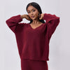 COSYGAL Women'S Two-Piece Solid Color Drop Shoulder Sweater & Pants，Casual Cozy Knitwear Set, Fall & Winter Womenswear Suits