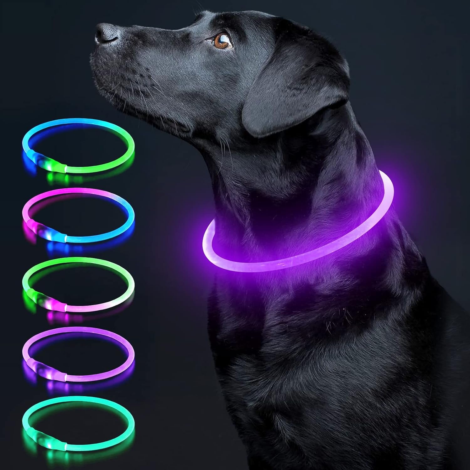 LED Dog Collar Light up Dog Collars 1 Count USB Rechargeable TPU Glow Safety Basic Dog Collars for Large Medium Small Dogs (Cyan)